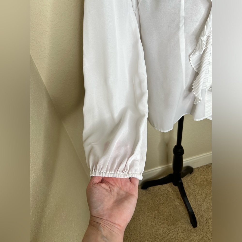 Boston Proper White Sheer Button Down Ruffle Feont Blouse with Darts Sz 16 - Picture 6 of 15